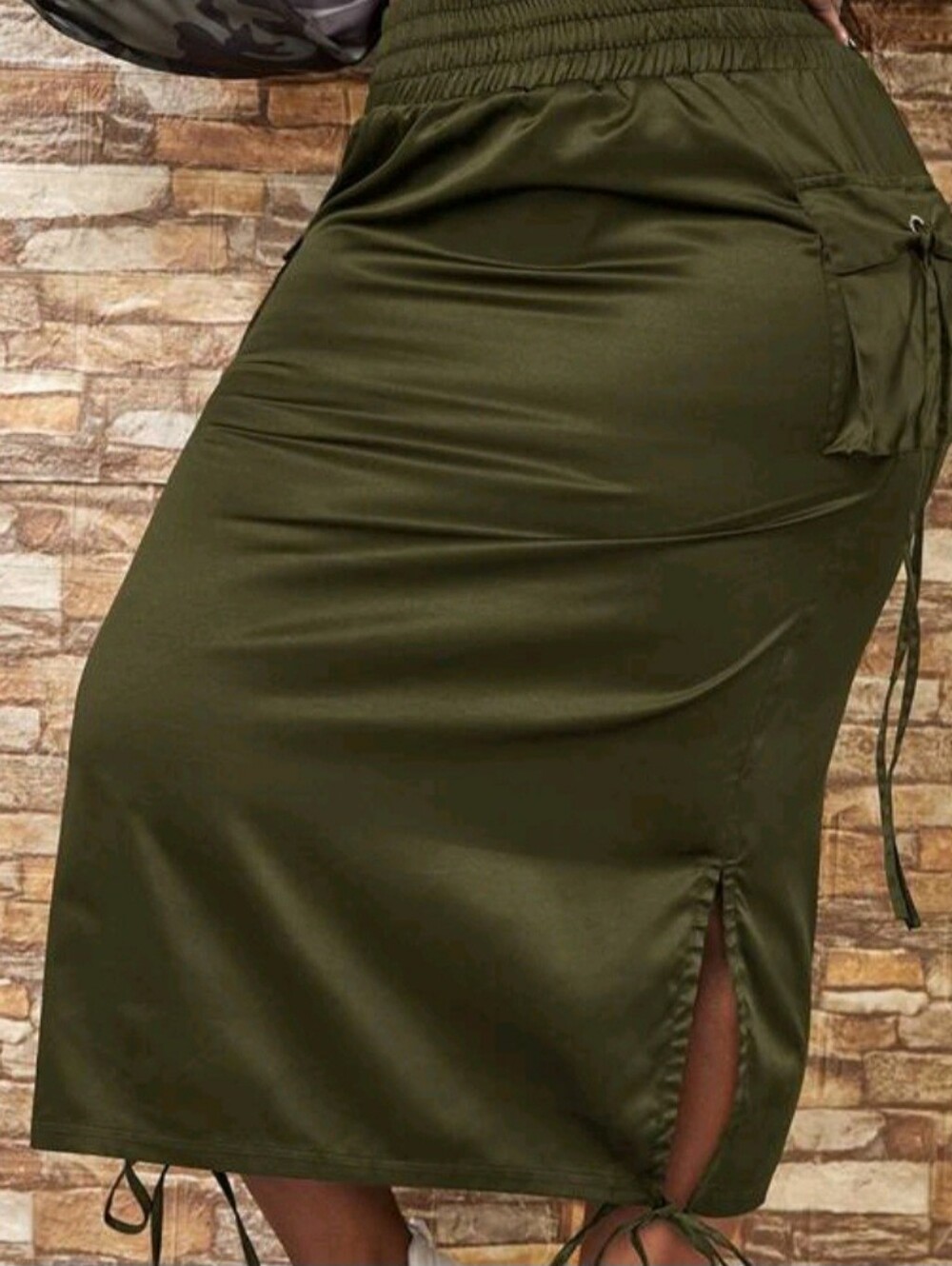Slaydiva Plus Flap Pocket Split Knot Hem Skirt Fall